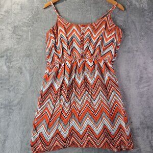 West Loop Womens‎ Dress XL Orange White Chevron Print Sleeveless Summer Boho